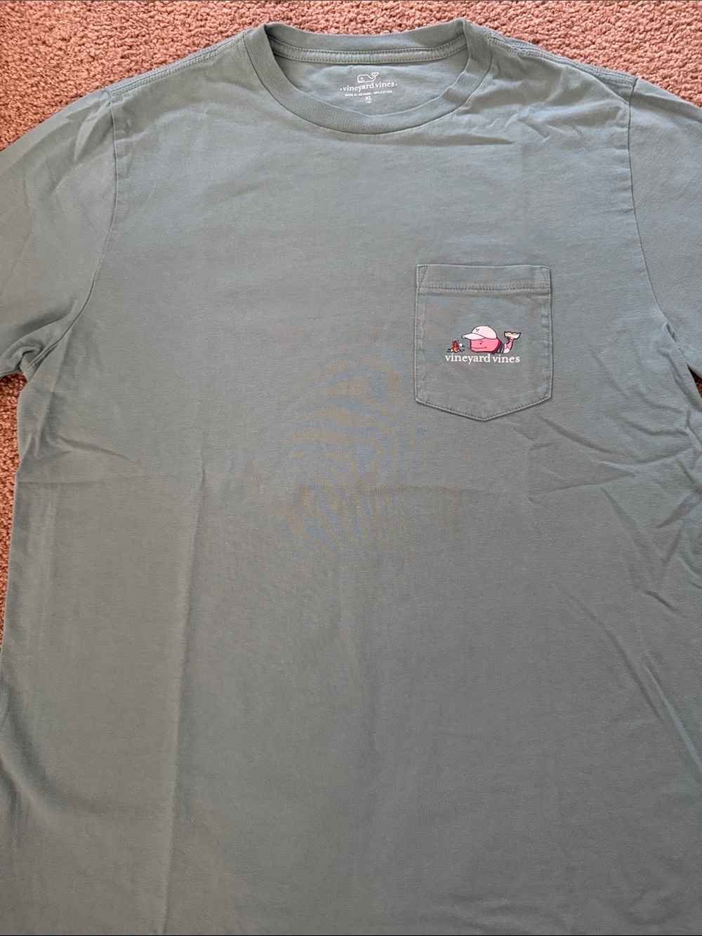 Vineyard Vines Kids Short Sleeve Pocket Tee in Sage Green with Pink Whale